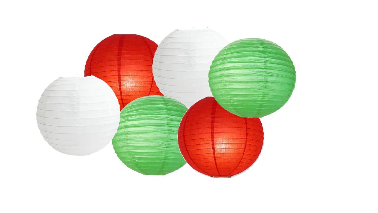 Paper Lanterns Mix Color Packs of 6 Round Paper Lanterns Lampshade (Christmas Shade, 14" (35 Cm))