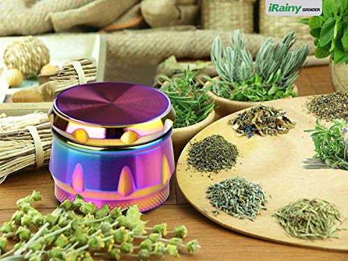 iRainy G2 Pro 2.3 Inch Spice Herb Grinder 4 Pieces with Pollen Catcher (Dazzy Multicolor)