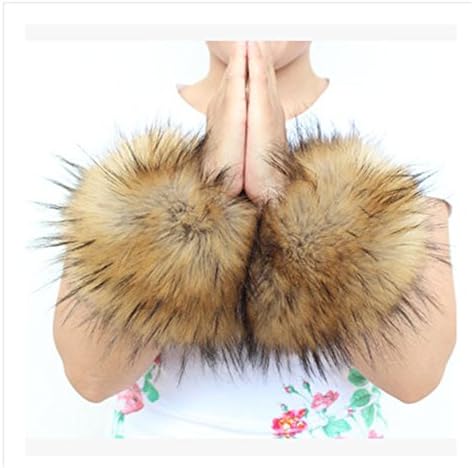 Faux Fox Fur Wrist Band Warm Arm Warmer Fluffy Wrist Warmer Cuffs Yellow