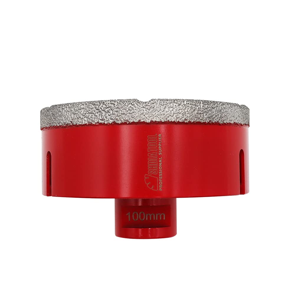 SHDIATOOL Diamond Core Drill Bit,Hole Saw Diameter 100MM 4" M14 Thread Vacuum Brazed for Concrete Granite Marble Porcelain Tile Masonry Brick