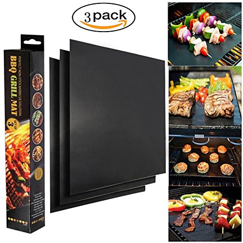 Kolodo Grill Mat - Heavy Duty 600 Degree Non Stick BBQ Grill Mats - Heat Resistant Mats (Set of 3) - Reusable and Easy to Clean By