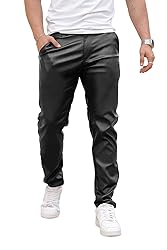 GINGTTO Mens Black Leather Pants Slim Fit Disco