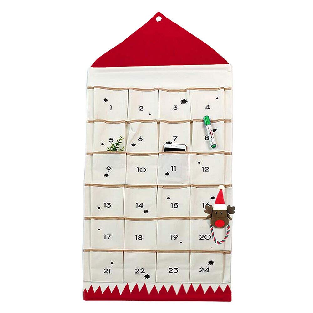 AXspeed Advent Calendar with 24 Day Pockets Wall Hanging Christmas Countdown Christmas Decorations Red