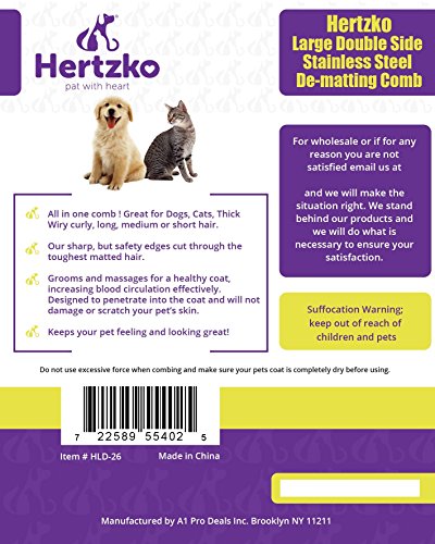 Hertzko Dematting Comb with Double Sided Professional Rake By Suitable for Dogs and Cats - Removes Loose Undercoat, Tangles, Mats and Knots - Great Grooming Tool for Brushing and Deshedding - Thumbnail 5