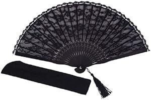 zmgmsmh Womens Handmade Cotton Lace Folding Hand Fan with a Beautiful lace Pouch Nice Breeze Looks Lovely with Your Parasol Costume Compact to Keep in Purse Ball Party use Gift