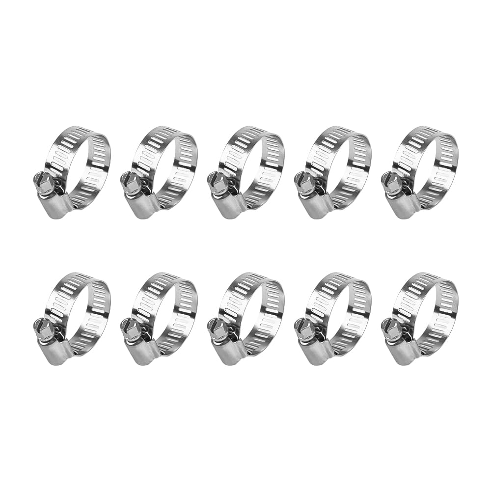 Hose Clips, Stainless Steel Clamps, Hose Clamp Stainless Steel 304 Clip for Soft Pipe, Clamping Range 6-12 mm, Band Width 8 mm, Pack of 10