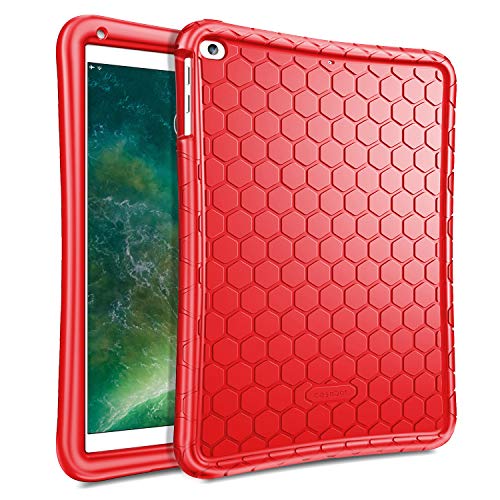Fintie iPad 9.7 2018 2017 / iPad Air 2 / iPad Air Case - [Honey Comb Series] Light Weight Anti Slip Kids Friendly Shock Proof Silicone Protective Cover for iPad 6th / 5th Gen, iPad Air 1 2, Red