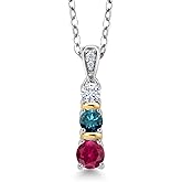 Gem Stone King 925 Silver and 10K Yellow Gold Round Red Created Ruby Blue Diamond and White Moissanite Pendant Necklace For Women (0.50 Cttw, Gemstone July Birthstone, with 18 Inch Chain)