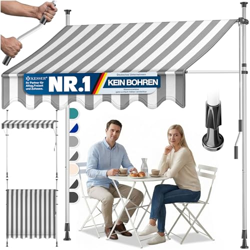 KESSER® Klemmmarkise mit Handkurbel Balkon | Balkonmarkise ohne Bohren | Markise UV-beständig höhenverstellbar & wasserabweisend | Sonnenschutz für Ba