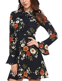 ACEVOG vestido casual con estampado floral y mangas acampanadas para mujer
