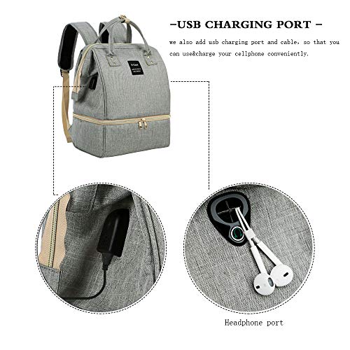 Breast Pump Backpack - Cooler and Moistureproof Bag Double Layer for Mother Baby Bottle Breast Milk Pump Breastfeeding Outdoor Working Backpack with USB Charging Port, Large (Grey)