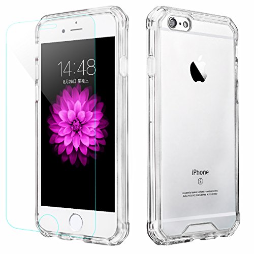 iPhone 6/6s Crystal Clear Shockproof Bumper Case with[Tempered Glass  Screen Shock Absorption Cover Case With Transparent