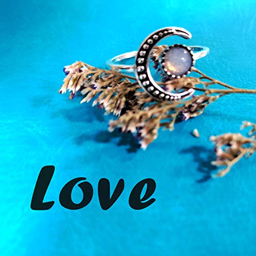 Ymibull Fashion Moonstone Rings, Women Adjustable Ring Jewelry Gift for Friend Family (Silver)