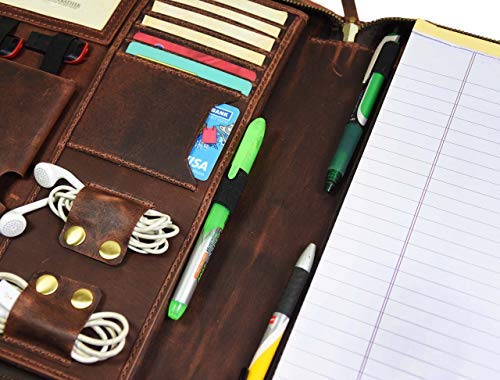 Leather Portfolio | Zipper Binder Planner 2018-2019 | Tablet Holder by Aaron Leather (Cedar Brown)