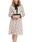 ACEVOG Women's Casual Floral Print Long Sleeve Fit and Flare Swing Dress with Belt