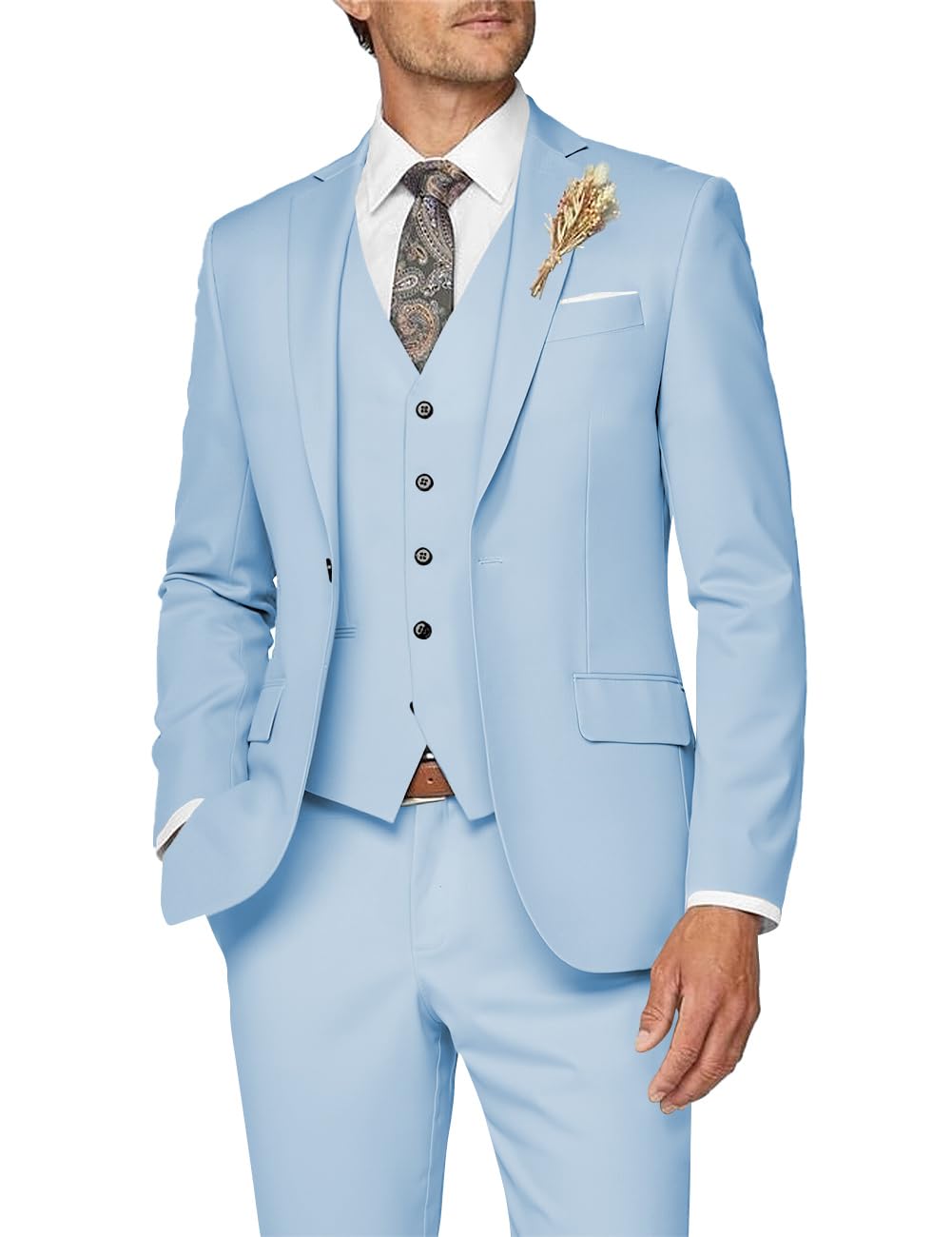 Wangyue Men 3 Piece Suit Sky Blue Suits for Men