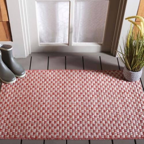 SAFAVIEH Washable Rug Outdoor Courtyard Collection - 2'3" x 5', Rust & Light Gr…