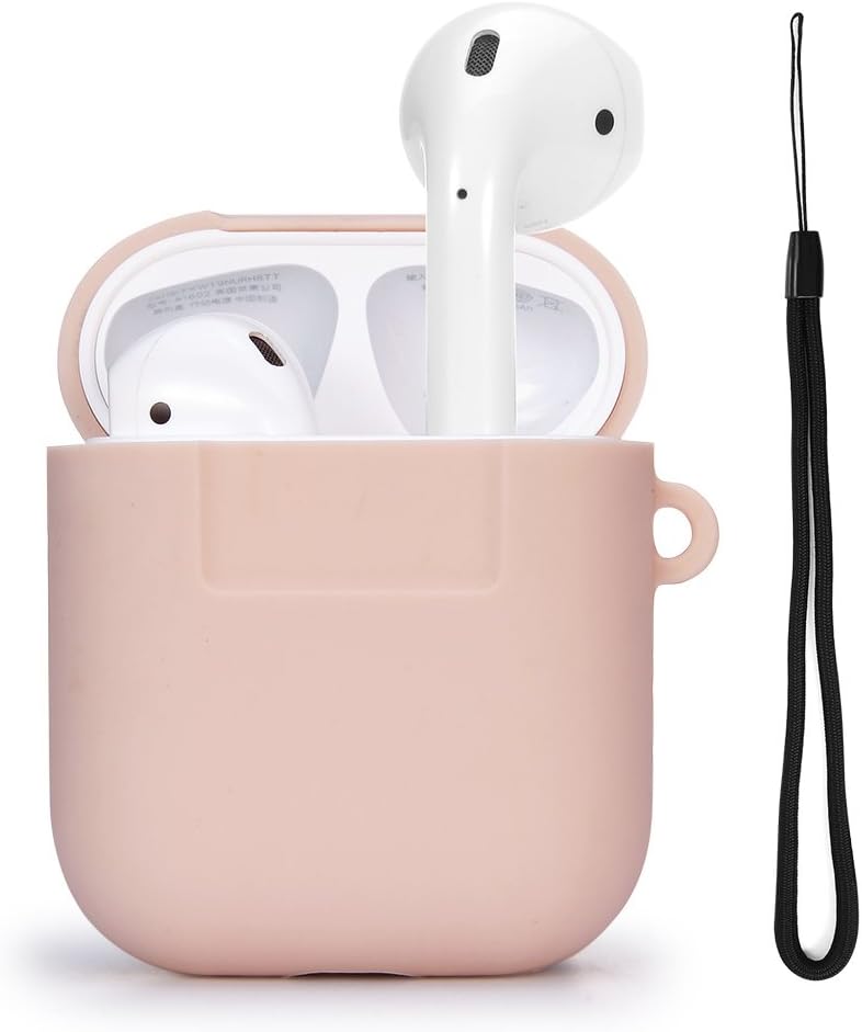 TomRich T330 Silicone AirPods Strap Case [BLACK] - [Cushion Protection] [Added Lanyard] - for Apple AirPods Case - Pink