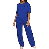 HBQ Women's 2 Piece Outfits Loose Fit Tops Wide Leg Pants Short Sleeve Lounge Matching Sets Sweatsuits