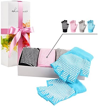 Fingerless Crossfit Texting Gripper Gloves-Including 4 Pairs 4 Colors (Pink, Blue, Black, Gray) Gift Packed For Exercise, Lifting, Typing, Yoga, Pilates, Dancing, Barre, Dumbbell, Cycling, Climbing