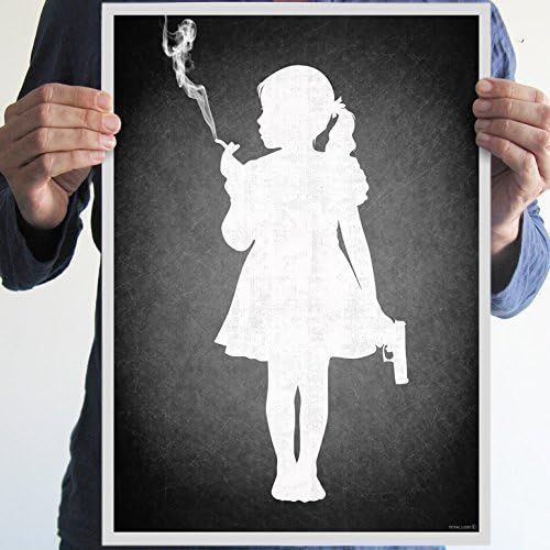 Digital print Girl smoking and holding gun Original art gothic home decor poster wall art