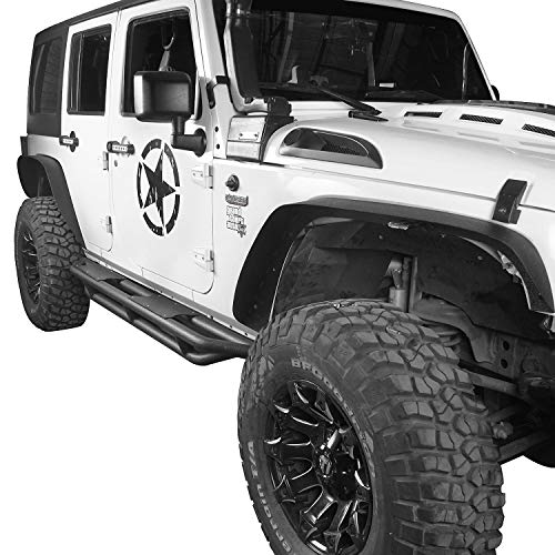 Hooke Road Wrangler JK Steel Flat Fender Flares Front & Rear Mud Guards Compatible with Jeep