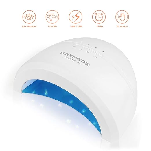 UV LED Nagellampe mit 2 Modi (24W/48W), ELEPOWSTAR UV LED Nageltrockner für Shellac und Gelnagellack, Timing Funktion (5s/30s