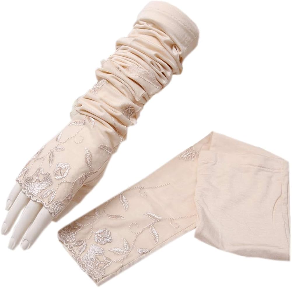 Summer Women UV Protection Driving Arm Sleeve Gloves Cotton Lace