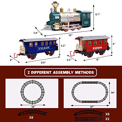Electronic Classic Train Set for Kids with Headlight, Realistic Sound, Smoke, Toy Train for Kids, 1 Locomotive, 2 Compartments, 10 Railway Tracks, Gift for Boys Girls Age 5+, Christmas Tree Decoration - Thumbnail 2