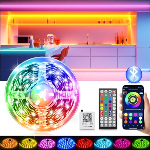 Realky LED Strips, 15 m RGB LED Camera, Bluetooth APP Controlled Gaming Lights, LED Strip Music Synchronic, Colorful Lights Timer for Decorating TV, Kitchen, Party, Children's Room