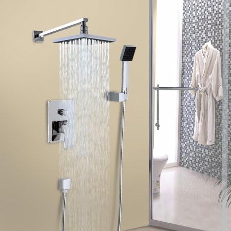 Rainfall Shower head Arm Control Valve Handspray Shower Faucet Set 8 in. - Chrome