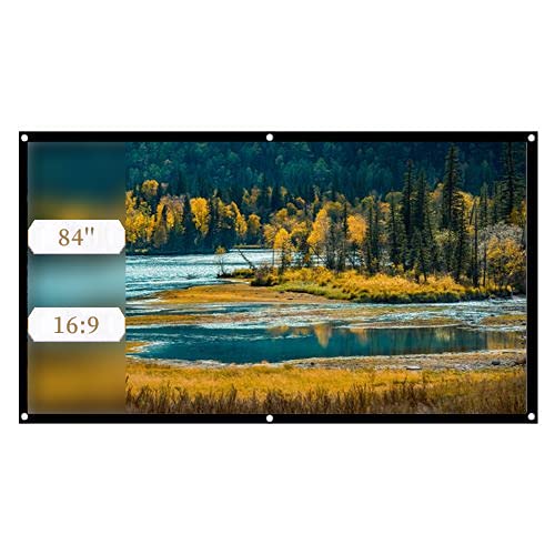 ASHATA Projector Screen,16:9 Projection Screen Thicken Portable Non-Crease Soft Polyester Projector Curtain for Projector Home Theater Outdoor/Indoor/Camping Movie,White,40-120 Inch (84in)