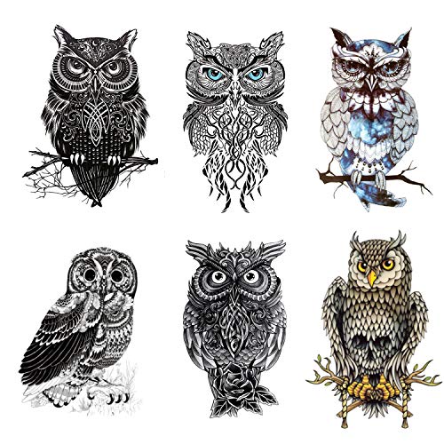 Owl Temporary Tattoos Large Temporary Tattoo Half Arm Tattoo Sleeves Stickers Shoulder Body Art for Men Women Teens-6 Sheets
