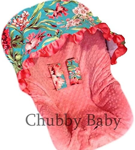 Baby Car seat Cover, Canopy in Bliss Bouquet. Seat in coral minky, FREE strap covers included