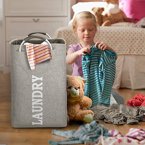 Laundry Basket, Laundry Hamper Bag with Handles, Collapsible Clothes Hamper Basket Foldable for Washing Large Storage, Space-Saving Soft Grip, Stand on own, Gray - Thumbnail 3