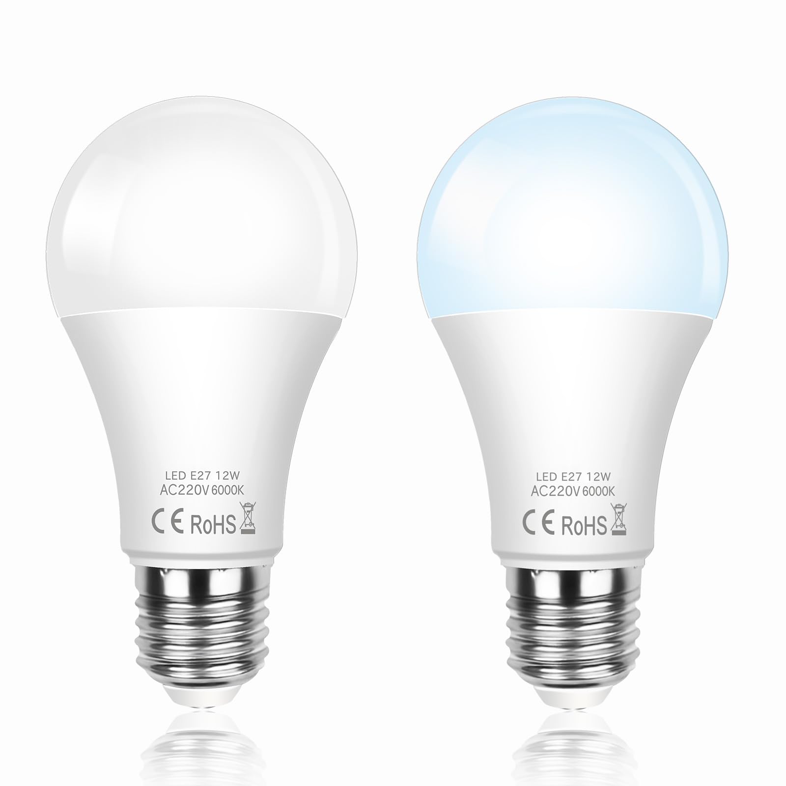 SCNNC LED Dusk Till Dawn Sensor Light Bulb ES E27 A60 12W, Automatic ON/Off, Cool White 6000K Light Sensitive Bulbs Outside, E27 Dusk to Dawn LED Light Bulb for Porch Hallway Patio, 2 Pieces