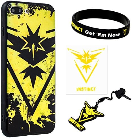 iPhone 7 Plus Case w/ Pokemon Go [Team Instinct Theme] Yellow (1) + Silicone Bracelet (1) + Audio Plug Charm (1) + 2"Decal
