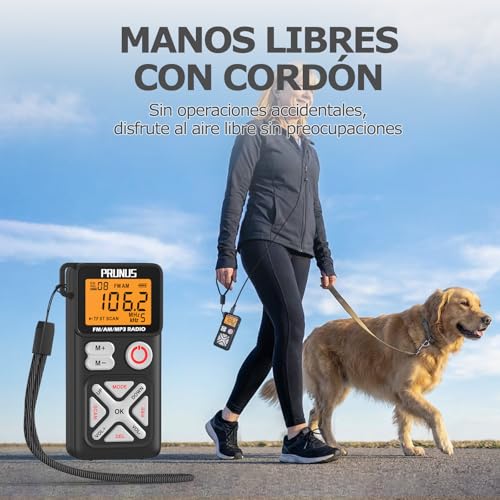 PRUNUS J-988 FM/Am Digital Radio with Manual Preset, Small Portable Radio with Headphone/TF Card Slot, USB-C Charging, Pocket Radios with Back Clip for Walking, Traveling