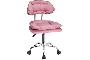 JOSTZHXIN Rolling Stool with Backrest, Home Office Rolling Stool Chair, Thickened Seat Cushion, Adjustable Height Swivel Chair for Nail Shop Salon Spa Massage Tattoo,Pink