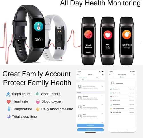 LBOYLOVE® Fitness Tracker, Step Tracker Smart Band, 1.1" AMOLED Touch Color Screen, Waterproof Fitness Wristband with Blood Oxygen/Heart Rate Monitor/Step Counter/Alarm/Timer/Calories/Sleep Monitor