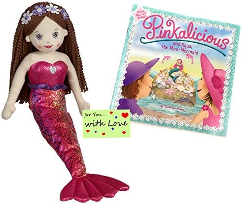 Girls Mermaid Doll Red Hair w/Pinkalicious and Aqua, the Mini-Mermaid Book w/ Stickers &amp; Gift Tag