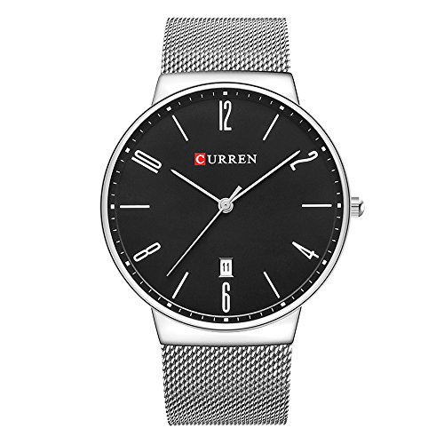 CURREN Men Waterproof Watches Stainless Steel Band Quartz watch Top Brand Business Male Wristwatch 8257 (silver black)
