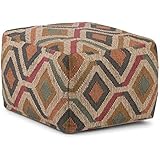 Simpli Home AXCPF-12 Johanna Transitional Square Pouf in Kilim Patterned Jute, Fully Assembled