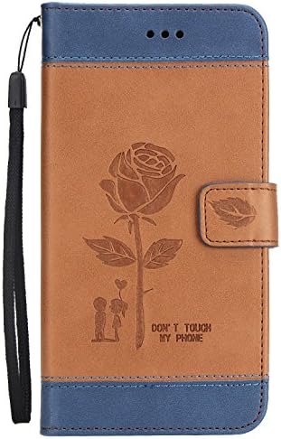 Honor 8 Case, Fashion Double Color Luxury PU Leather Embossed Roses Flower Wallet Magnet Cover With Hand Strap Built-in Credit Card Slots Kick Stand for Huawei Honor8 2016 ( Blue and Brown )