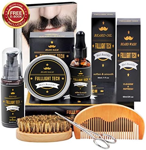 Beard Kit for Men Grooming & Care W/Beard Wash/Shampoo,Unscented Beard Growth Oil,Beard Balm Leave-in Conditioner,Beard Comb,Beard Brush,Beard Scissor 100% Natural & Organic