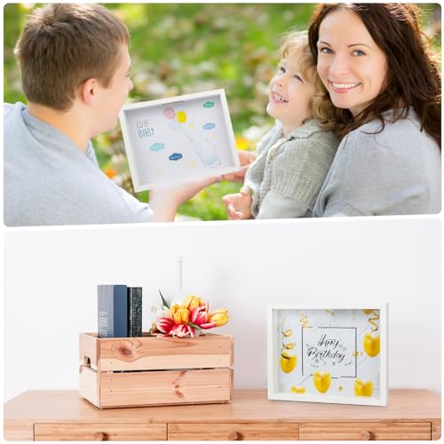 Totofac 3D Bilderrahmen zum Befüllen 27x22 cm, Spardose Weiß Lackierter Holzbilderrahmen, 3D Bilderrahmen Sparbüchse für Hochzeit Taufen Reisen Valentinstag Weihnachten Geldgeschenk