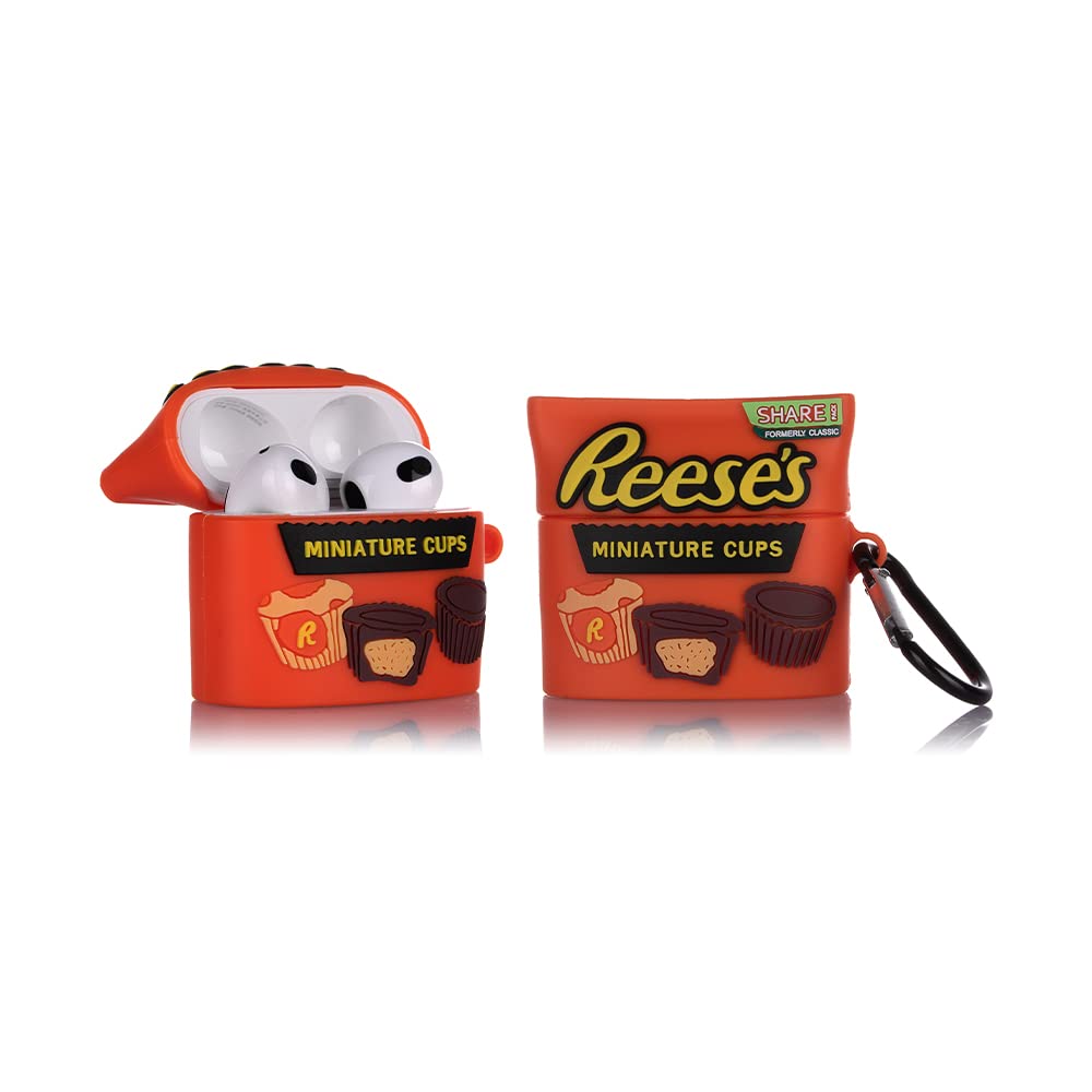 Derhom Airpods 3 Silicone Case Funny Cute Fashion Soft Cartoon Cover Skin Compatible for Apple Airpods 3 [Snacks Series][2021 Released] (Reeses)