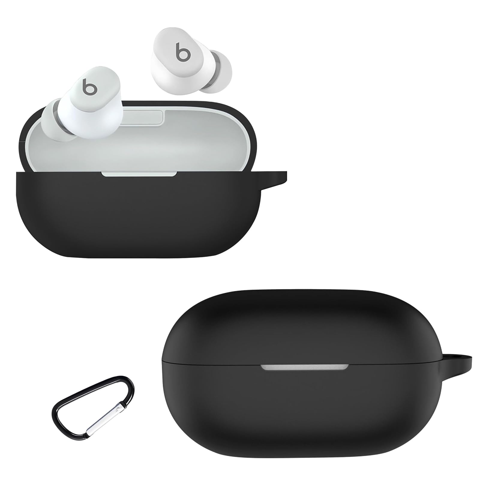 KZIOACSH Silicone Case for Beats Solo Buds, Ultra Slim Anti-Scratch Anti-Lost Protective Earbuds Case Lightweight Washable Sumdge-Proof Earphone Skin Cover with Carabiner for Beats Solo Buds, Black