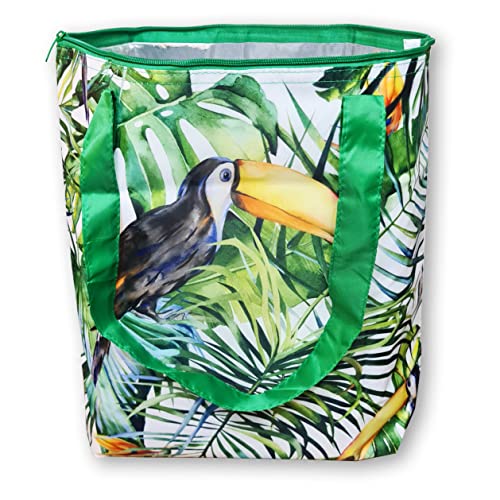 PromotionGift - Reusable Foldable Cooler, Shopping, Beach Bag Light and Durable, with Inner Aluminium Lining for Perfect Cooling Function - 25L (toucan paradise)