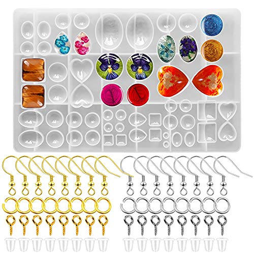 Silicone Resin Mold For Jewelry Casting, 229Pcs Silicone Casting Molds And Tools Set, DIY Crystal Pendant Epoxy Resin Making Kit For Resin Casting Beginner, Contains Bear/Heart/Star/Round Shapes
